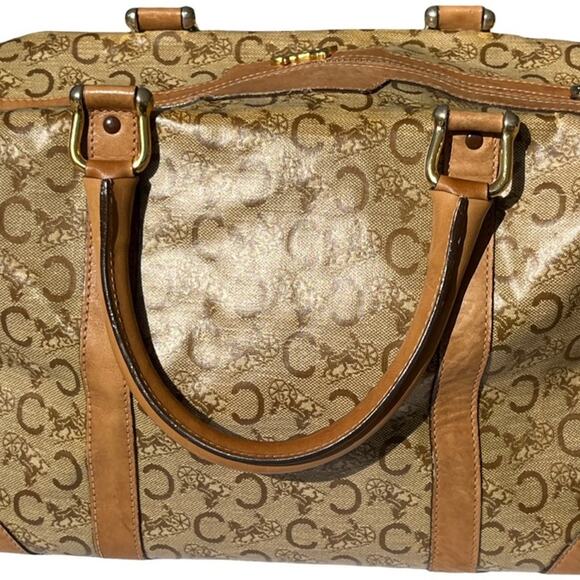 Celine Vintage Macadam Canvas Boston Bag Brown Leather Trim Made In Italy - Picture 9 of 16